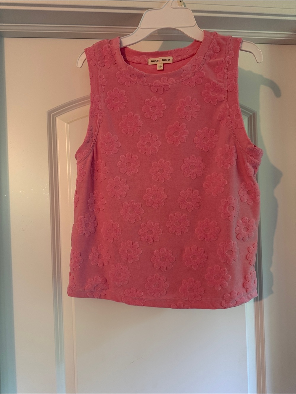 Moa Moa Pink Raised Floral Sleeveless Tank Top